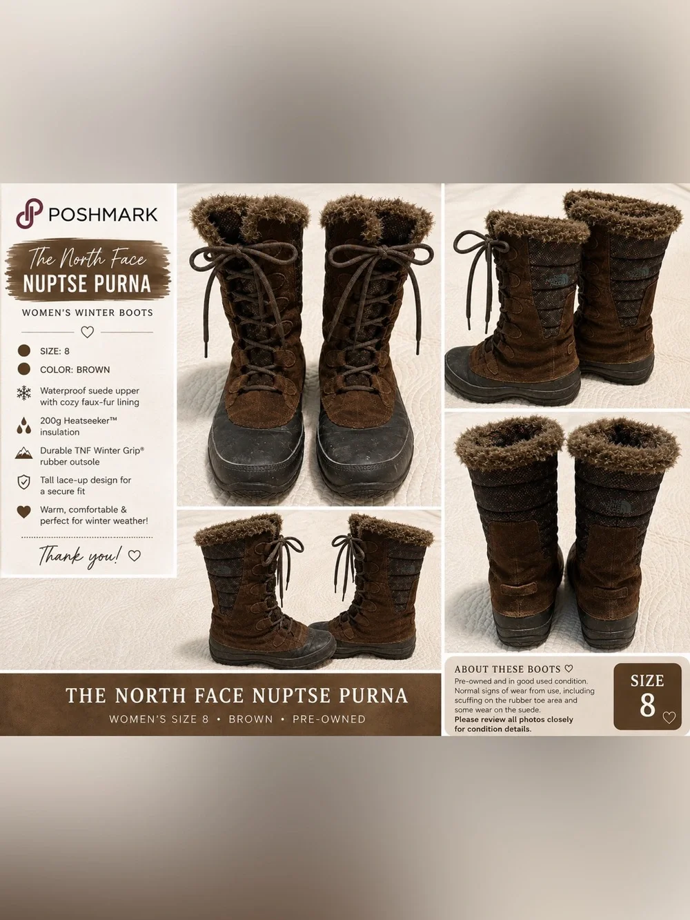 The North Face Brown Faux-Fur Lace-Up Winter Boots